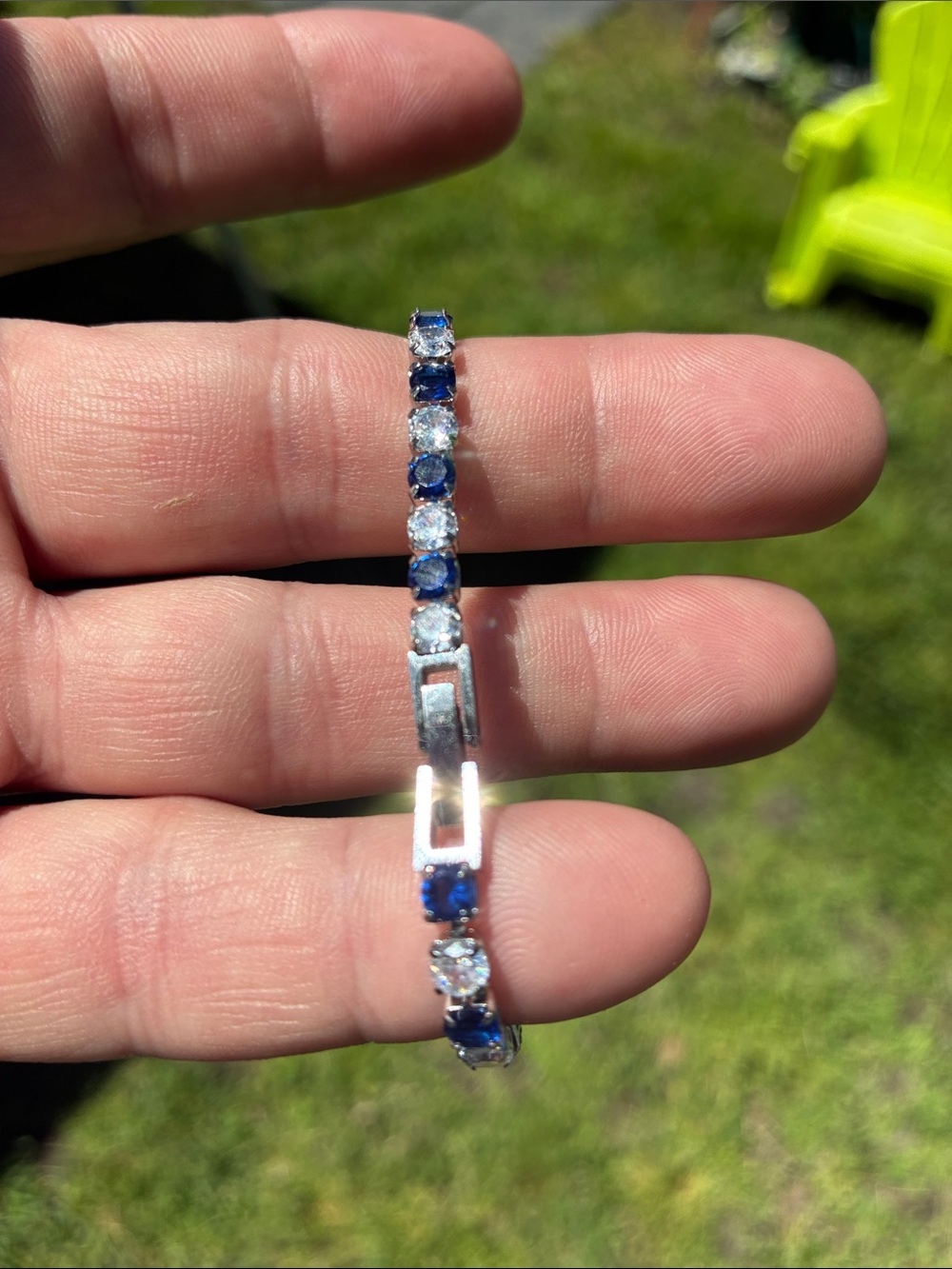 Blue and White Crystal Tennis Bracelet - Women's Jewelry - Picture 2 of 2